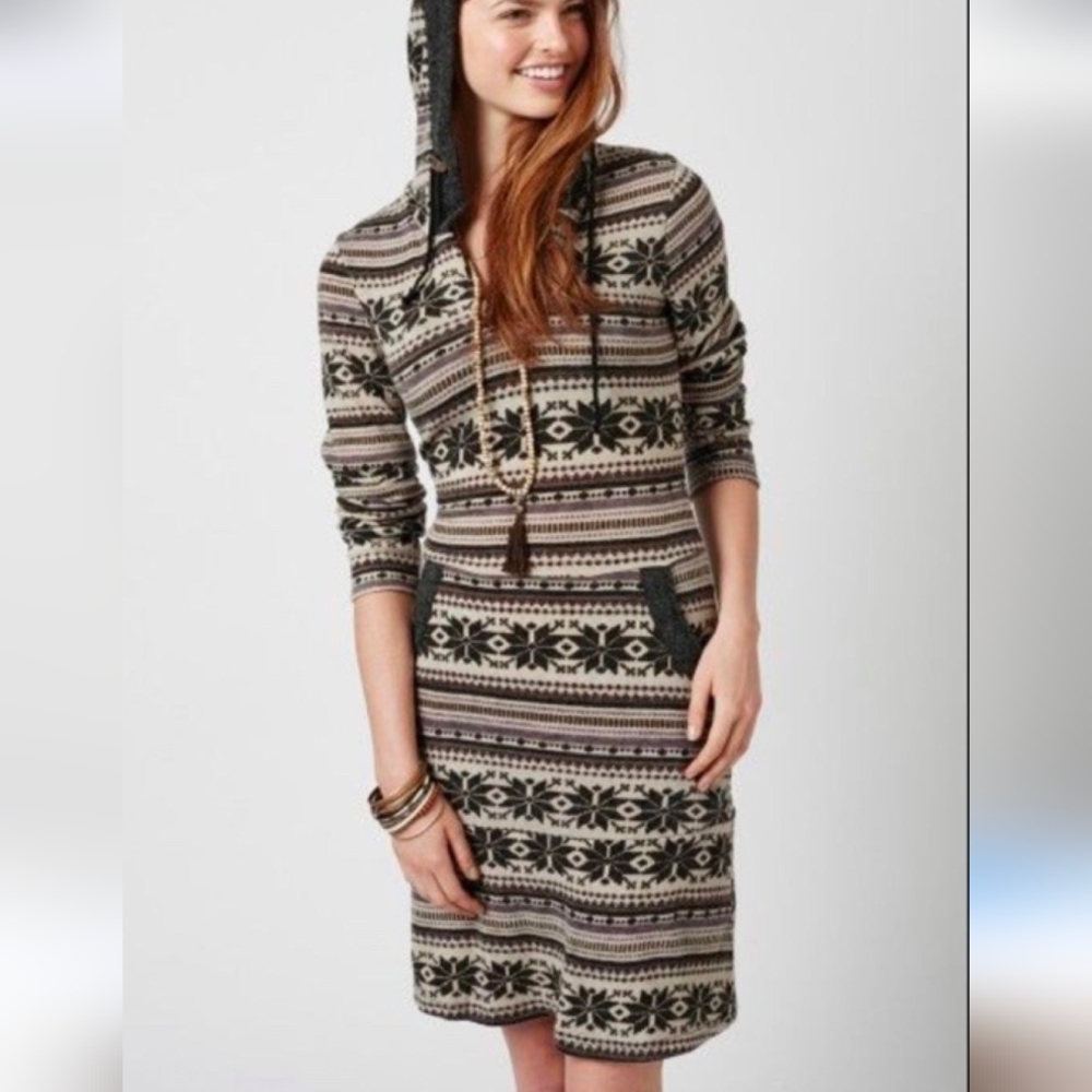 Earthbound Longsleeve Hooded Patterned Sweater Dress Size Small